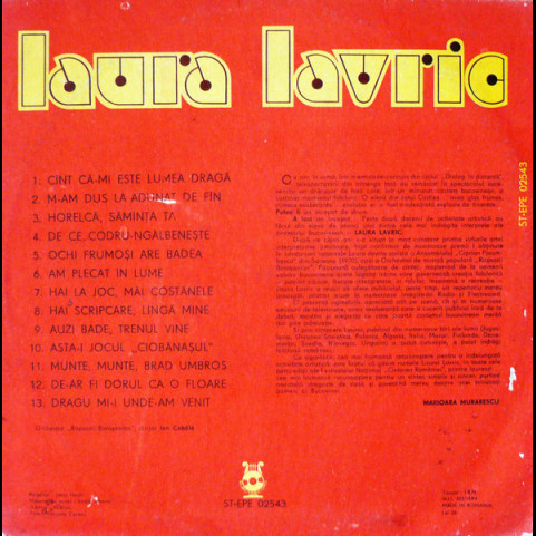 Laura Lavric - Cînt Că-mi Este Lumea Dragă (1984) [1LP]
