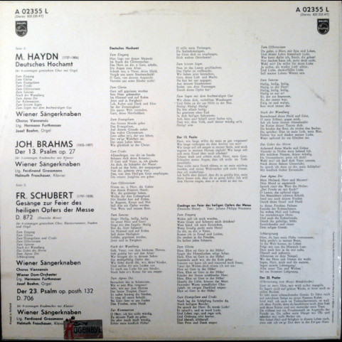 Die Wiener Sängerknaben, Michael Haydn, Johannes Brahms, Franz Schubert - Deutsches Hochamt / Der 13. Psalm / Deutsche Messe / Der 23. Psalm [1LP]