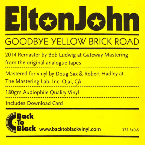 Elton John - Goodbye Yellow Brick Road (2014) [2LP] 180g